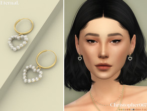 Sims 4 — Eternal Earrings by christopher0672 — This is an adorable pair of pearl bead heart pendant huggie hoop earrings.