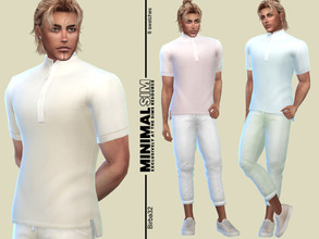 Sims 4 — MinimalSim - Casual set - Top by Birba32 — A minimal T-shirt with a korean collar and short sleeves in soft