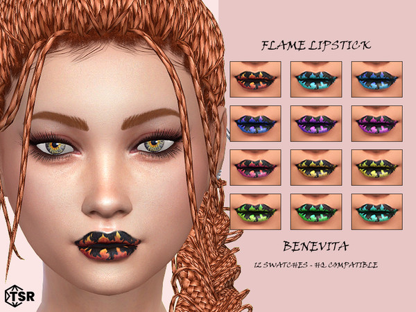 Sims 4 — Flame Lipstick [HQ] by Benevita — Flame Lipstick HQ Mod Compatible 12 Swatches I hope you like!