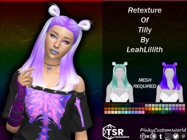 Sims 4 — Retexture of Tilly hair by LeahLillith by PinkyCustomWorld — Medium long alpha hairstyle with cute buns,