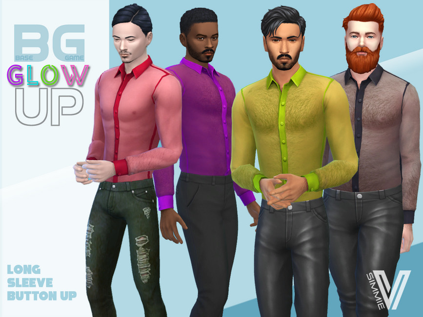 The Sims Resource - Base Game Glow Up Long Sleeve Button Up