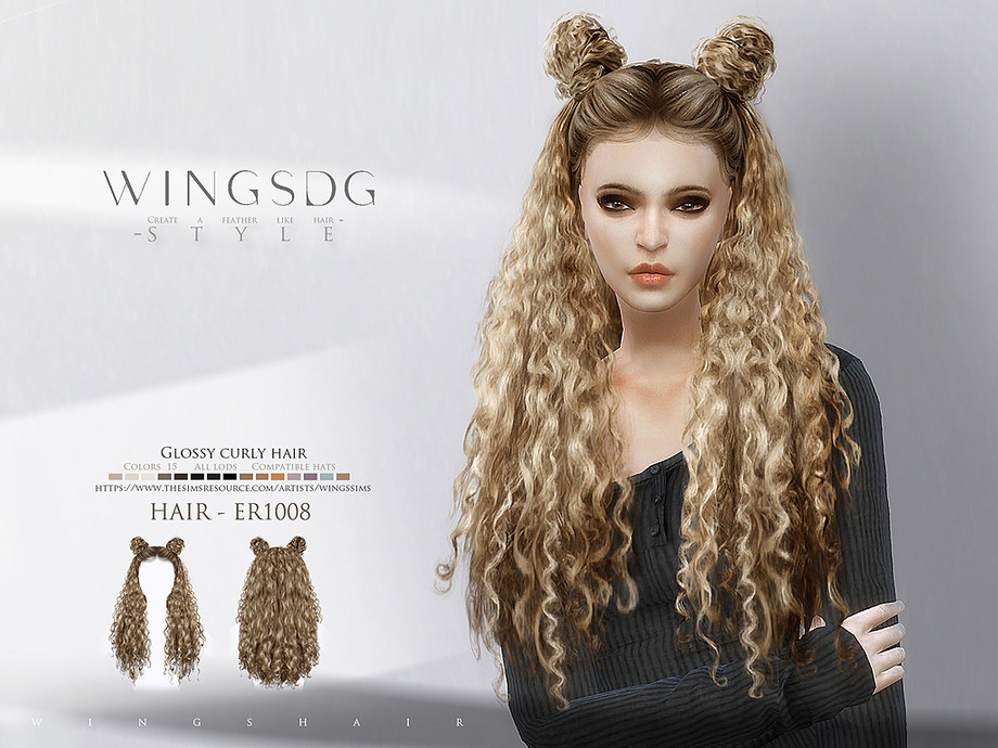 Image of Double Bun Hairstyle by wingssims for Sims 4 cc