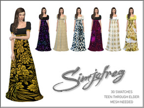 Sims 4 — Sifix Nellie Dress RC by Simjofreg — A regency style dress in multiple, colorful styles 30 swatches Teen through