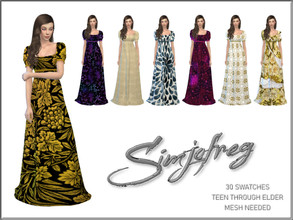 Sims 4 — Sifix Nellie Dress RC by Simjofreg — A regency style dress in multiple, colorful styles 30 swatches Teen through