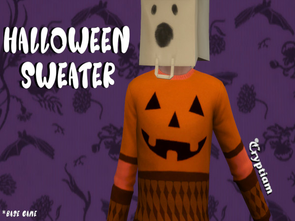 Sims 4 — Halloween Pumpkin Sweater by Cryptiam — Features: -Male/masculine frame -Teen-Elders -Random Townies = enabled