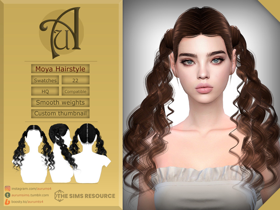 The Sims Resource - Moya - Curly Pigtails Hairstyle