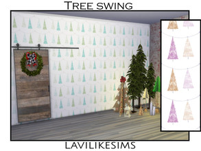 Sims 4 — Tree Swing by lavilikesims — A adorable sweet wallpaper featuring bunting chirstmas trees. Base Game Friendly.