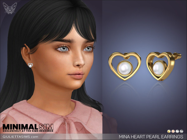 The Sims Resource - MinimalSim - Mina Heart Pearl Earrings For Kids