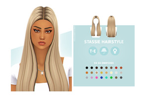 Sims 4 — Stassie Hairstyle by simcelebrity00 — Hello Simmers! This long length, center part, and hat compatible hairstyle