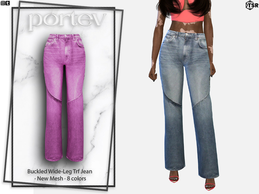 The Sims Resource - Buckled Wide-Leg Trf Jean