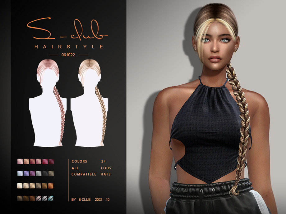 Image of Sims 4 long braided hairstyle CC