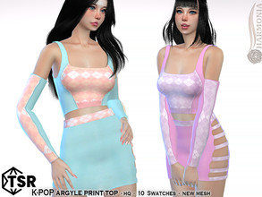 Sims 4 — K-Pop Argyle Print Top by Harmonia — New Mesh All Lods 10 Swatches HQ Please do not use my textures. Please do