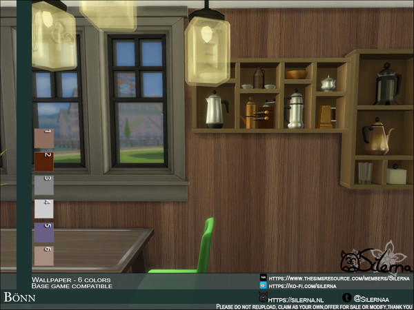 Sims 4 — Bonn by Silerna — - Basegame compatible - Wallpaper - Paneling - 6 different colors - Please do not reupload,