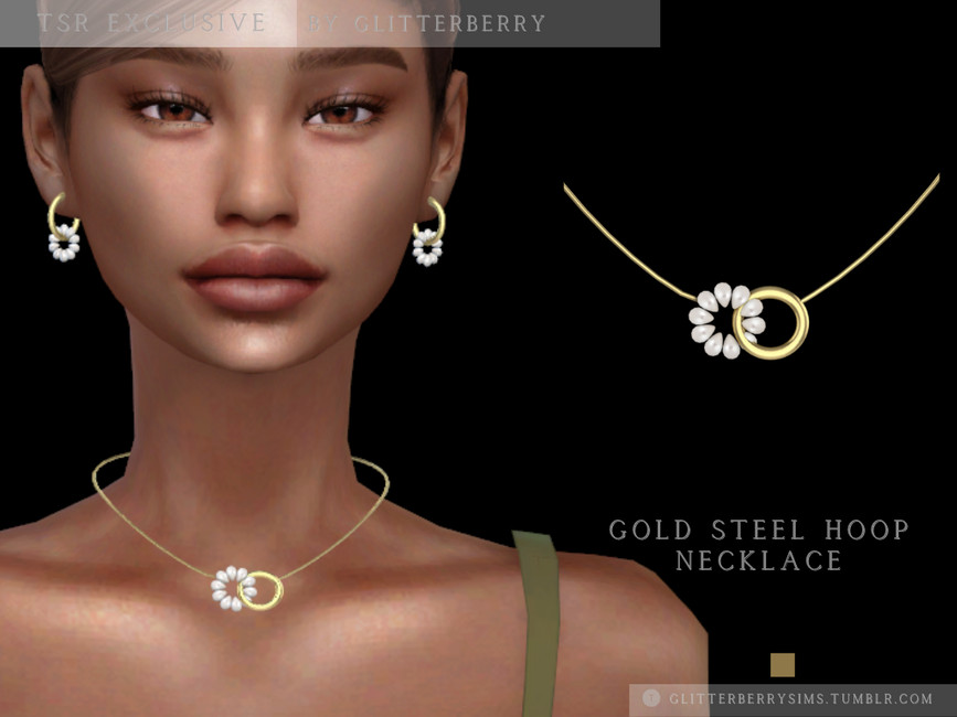 The Sims Resource - Gold Steel Hoop Necklace