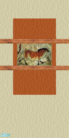Sims 2 — Horses of Lascaux - Middle Panel 1 by TheaDidia — A tan stucco wall with a middle panel depicting one of the