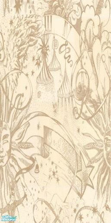 Sims 2 — Carnival Wallpaper Beige design by TMKColorado80909 — A beige wall with goldish carnival scenes on it