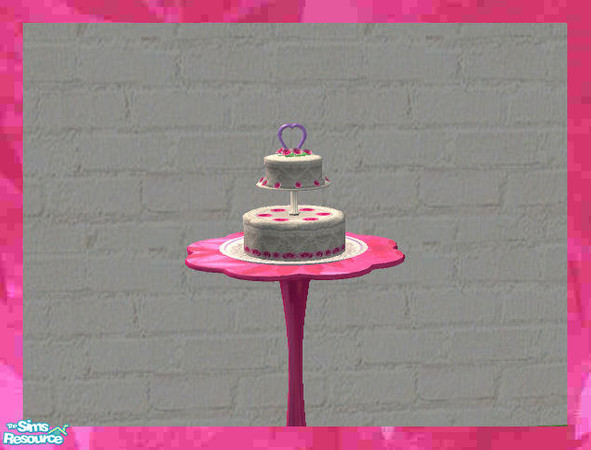 Sims 2 — Hot Pink Wedding Set - Wedding Cake by HeartSpirit — A wedding cake with hot pink flowers. Object cloned from