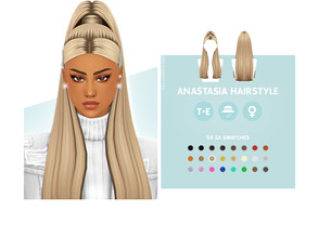 Sims 4 — Anastasia Hairstyle by simcelebrity00 — Hello Simmers! This long length, Ariana Grande inspired, and hat