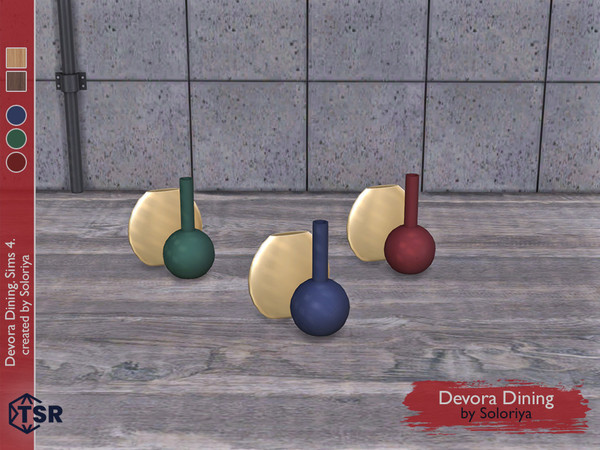 Sims 4 — Devora Dining. Vases, v2 by soloriya — Two vases in one mesh. Part of Devora Dining set. 4 color variations.