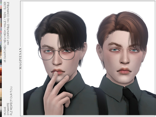 Sims 4 — [PATREON] Dynamite Hair by magpiesan — Straight hairstyle with one side behind the ear in 65 colors for Male. HQ