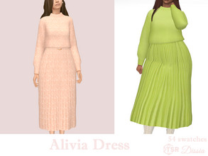 Sims 4 — Alivia Midi Dress by Dissia — Sweater top and pleate skirt warm and comfortable dress :) Available in 54
