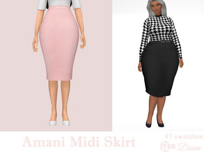 Sims 4 — Amani Midi Skirt by Dissia — High waist pencil midi skirt with belt Available in 47 swatches