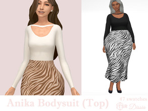Sims 4 — Anika Bodysuit (Top) by Dissia — Long sleeves bodysuit with cut on cleavage Available in 47 swatches