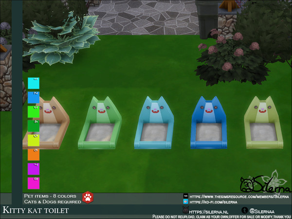 Sims 4 — Kitty Kat toilet by Silerna — Needed more colors :) - Cats & Dogs required - Objects - Pets - Litter box - 8