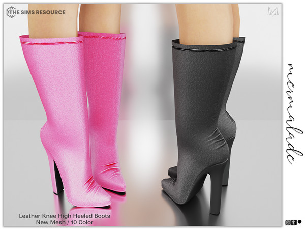 The Sims Resource - Leather Knee High Heeled Boots S77