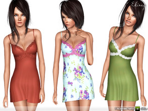 Sims 3 — Mini Slip Dress by ekinege — A mini dress featuring a V-neckline with lace trim, cami straps, and a straight-cut