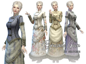 Sims 4 — Victorian Silk Brocade Gown (Get Famous Recolor) by Naunakht — A recolor of the Victorian dress from Get Famous,