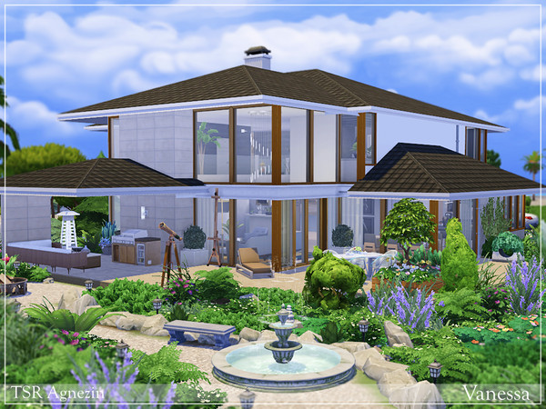 Sims 4 — Vanessa-no cc by Agnezin — A modern residence with a large garden. It has 3 bedrooms, 3 bathrooms, a large