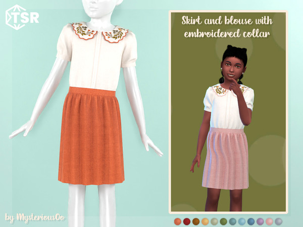 Sims 4 — Skirt and blouse with embroidered collar by MysteriousOo — Skirt and blouse with embroidered collar for kids in