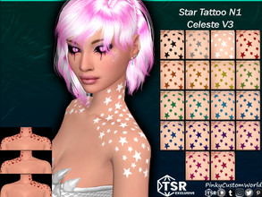 Sims 4 — Star Tattoo N1 - Celeste V3 (Set) by PinkyCustomWorld — Simple star tattoo for neck and shoulders. It comes in