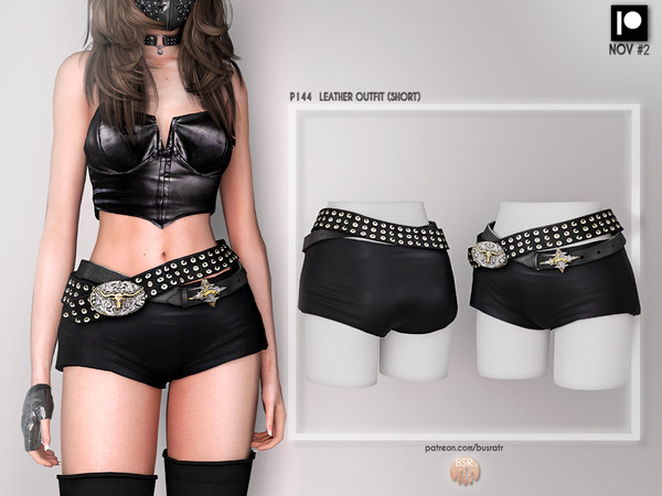 Sims 4 —  [PATREON]  (Early Access) LEATHER OUTFIT (SHORT) P144 by busra-tr — 10 colors Adult-Elder-Teen-Young Adult For