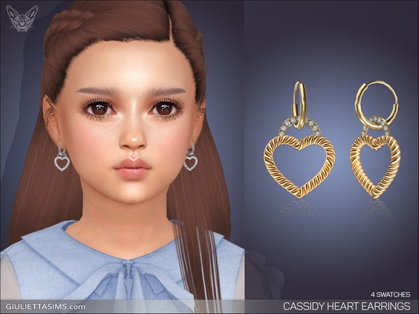 Sims 4 — Cassidy Heart Earrings For Kids by feyona — Cassidy Heart Earrings For Kids come in 4 colors of metal: yellow