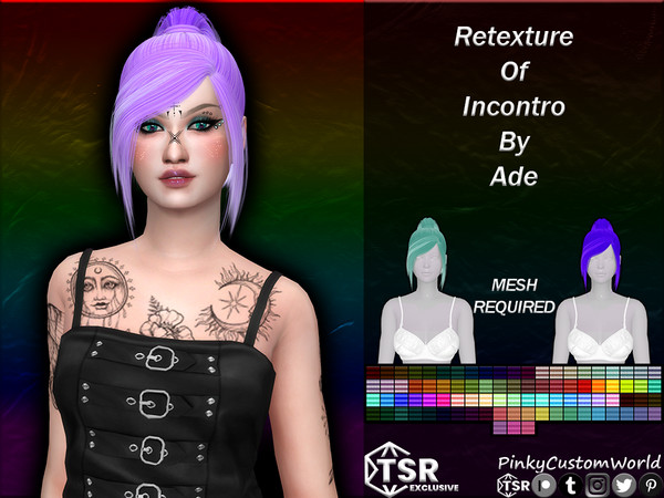 Sims 4 — Retexture of Incontro hair by Ade by PinkyCustomWorld — Short/medium long high ponytail alpha hairstyle with