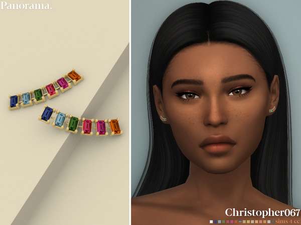 Sims 4 — Panorama Earrings by christopher0672 — This is a super chic pair of colorful baguette diamond earrings. 8 Metal