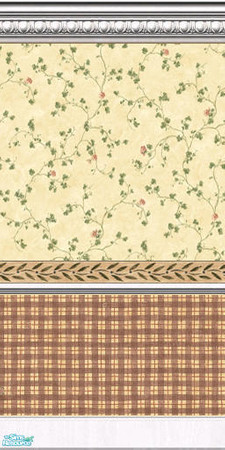 Sims 2 — Patterned Vines 3 by lwilfong — Creamy yellow wallpaper with climbing vines. Scrolling leaf border. Paint effect