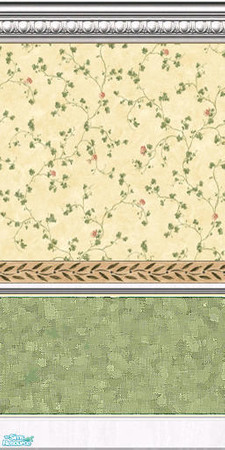 Sims 2 — Patterned Vines 1 by lwilfong — Creamy yellow wallpaper with climbing vines. Scrolling leaf border. Green paint