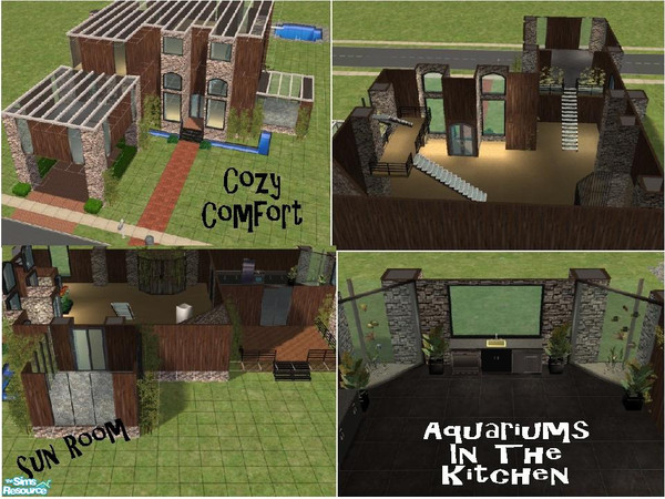 Sims 2 — Cozy Comfort by lollipop6969 — This house comes complete with kitchen aquariums and a parrot cage for your Sims