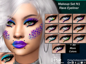 Sims 4 — Makeup Set N1 - Rave Eyeliner by PinkyCustomWorld — Black simple eyeliner with a small line with bright color,
