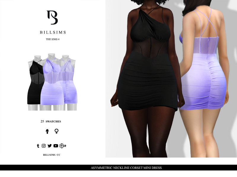 Sims 4 The Sims Resource | Asymmetric Neckline Corset Mini Dress by TSR Creator