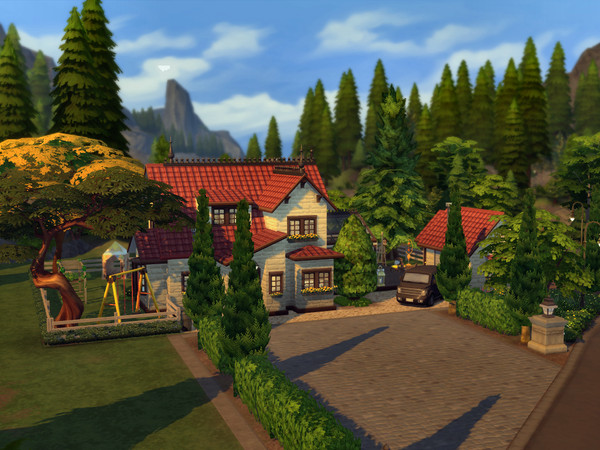 Sims 4 — Forest Cottage no cc by sgK452 — Very nice cottage with a red roof for a small family of 3. Large plot with