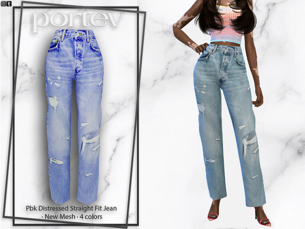 The Sims Resource - Pbk Distressed Straight Fit Jean