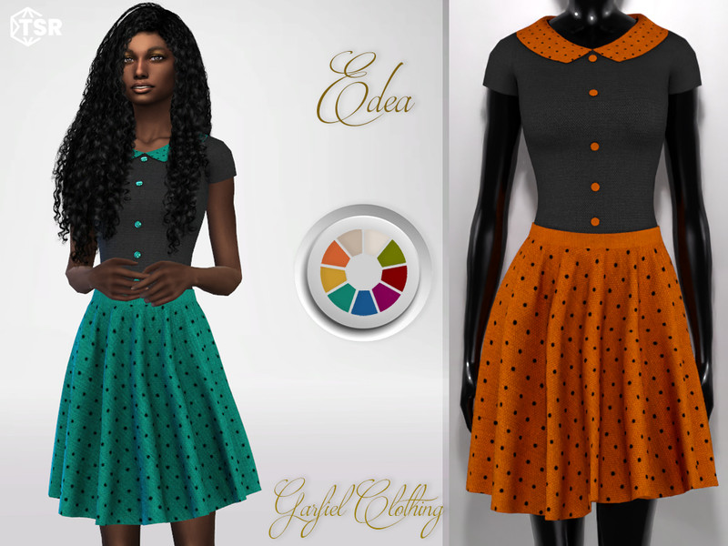 Sims 4 The Sims Resource | Edea - Vintage polka dot dress by TSR Creator