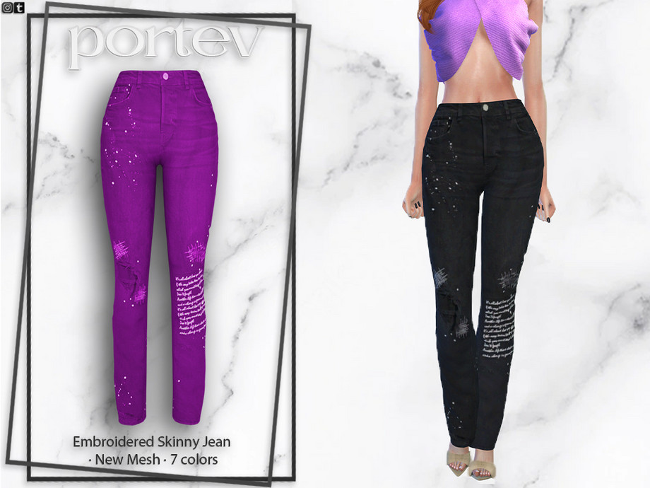 The Sims Resource - Embroidered Skinny Jean