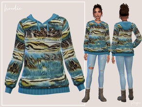 Sims 4 — Hoodie by Paogae — Funny hooded sweatshirt with print in shades of beige and light blue and a hint of animalier!