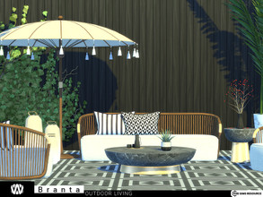 Sims 4 — Branta Outdoor Living by wondymoon — Wooden strip detailed modern seats accompanying by brushed metal detailed