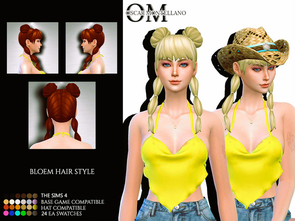 Sims 4 — Bloem Hair Style by Oscar_Montellano — Hat compatible All lods 24 ea swatches BGC